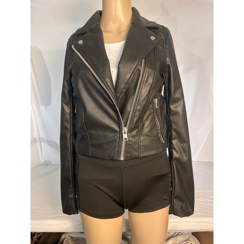H&M Divided Biker Black Jacket Woman Sz XS Full Zip Moto Rockabilly Faux Leather